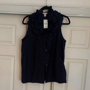 J.Crew Vintage 100% Silk Sleeveless Ruffle Neck Blouse, Sz 10 NWT